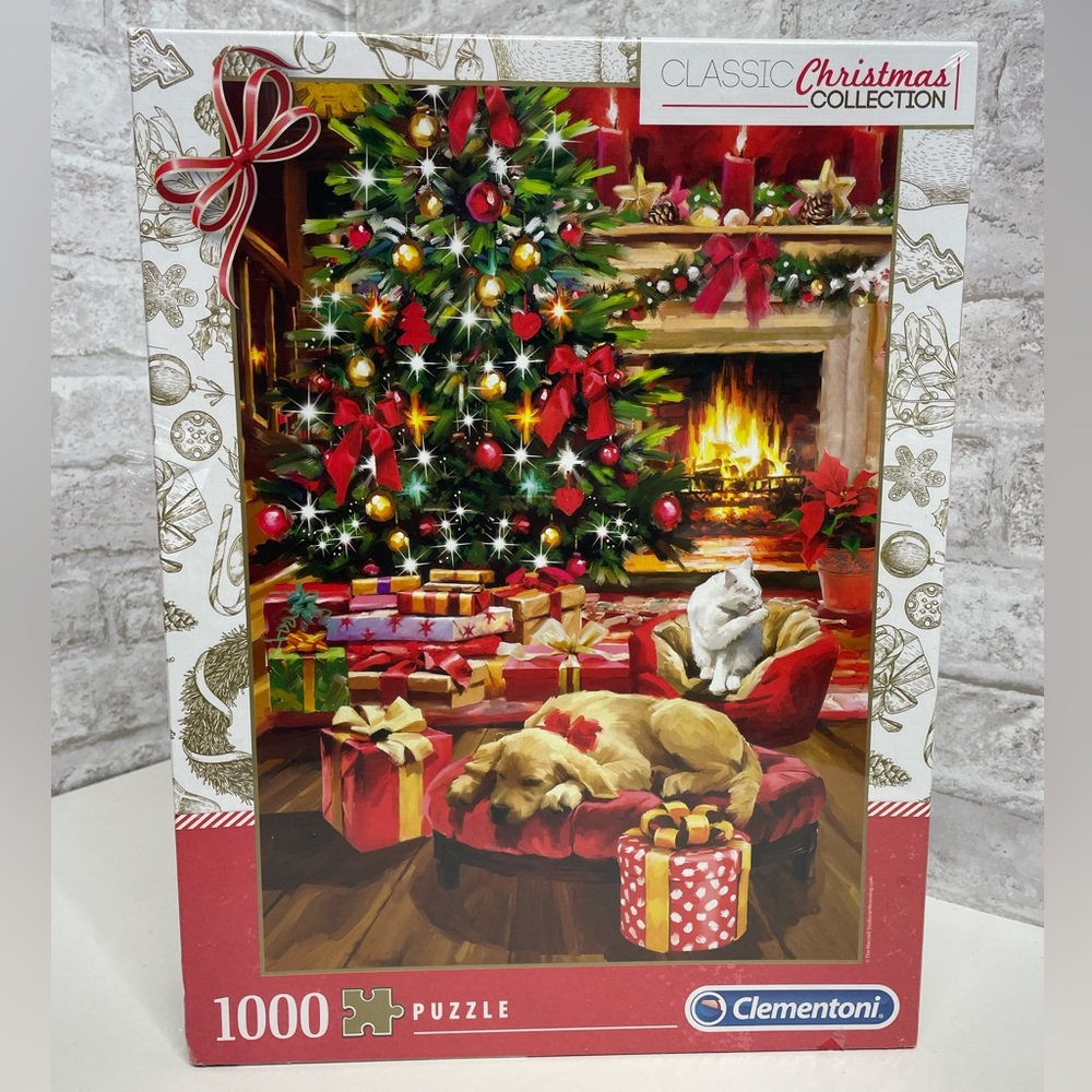Christmas By The Fire 1000 Piece Puzzle Dog Cat Clementoni Brand New Sealed